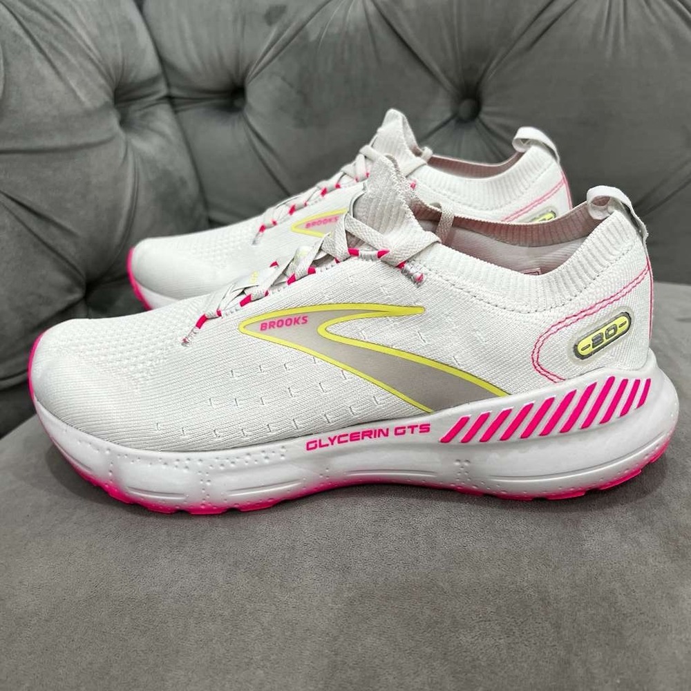 Brooks Glycerin GTS 20 StealthFit Running Shoes Womens 11 Grey Yellow Pink